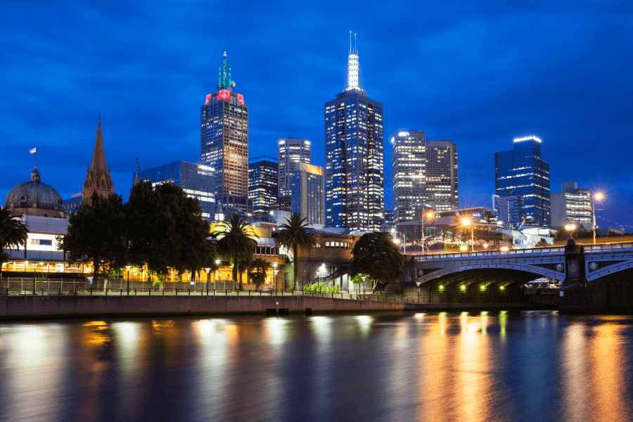 View of Melbourne Skyline at dusk