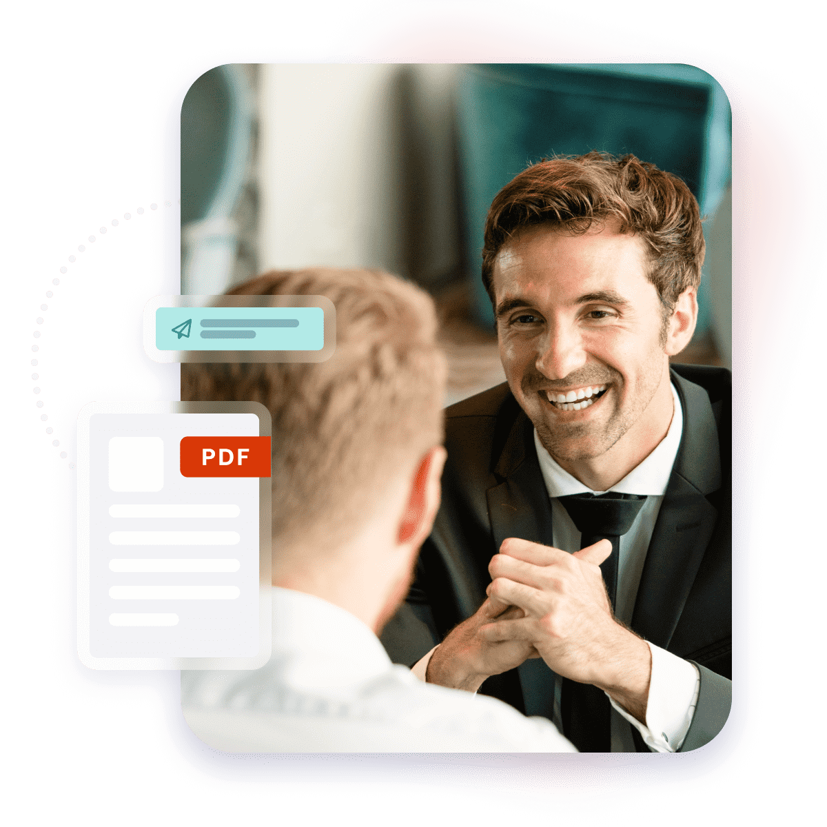 Man smiling while having a chat with a client