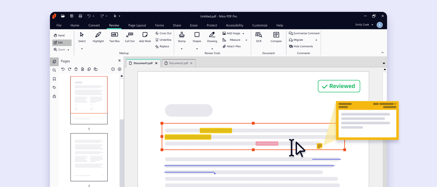 Nitro PDF Pro editing and commenting on a PDF